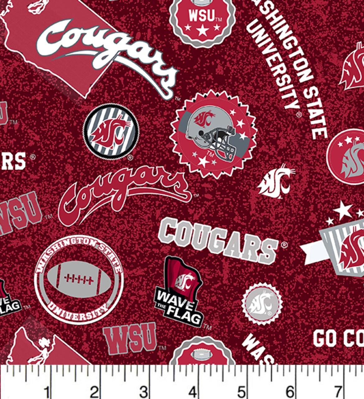 Sykel Enterprises-Washington State University Cotton Fabric-Washington State WSU Cougars Home State Cotton Quilting Fabric